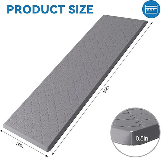 Kitchen Mat Cushioned Anti Fatigue for Floor, Non-Slip Waterproof Comfort Rug for Kitchen Sink, Standing Desk & Laundry, 20"x60", Grey