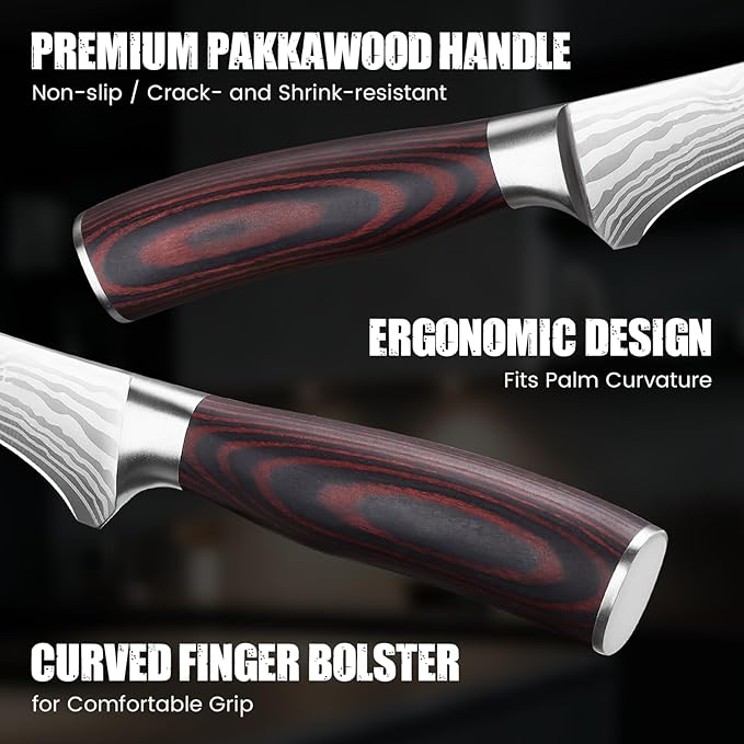 DiiHAUZZ 7 Inch Fillet Knife for Fish, Razor Sharp Boning Knife High Carbon Stainless Steel for Poultry Deboning and Meat Cutting, Japanese Filleting Knives with Ergonomic Pakkawood Handle, Sheath
