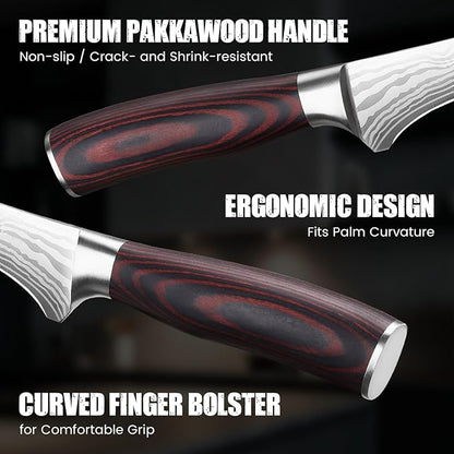 DiiHAUZZ 7 Inch Fillet Knife for Fish, Razor Sharp Boning Knife High Carbon Stainless Steel for Poultry Deboning and Meat Cutting, Japanese Filleting Knives with Ergonomic Pakkawood Handle, Sheath