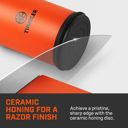 TUMBLER Pro Rolling Knife Sharpener™ - Knife Sharpening Made Easy - Rolling Knife Sharpening Kit with Removable Disc System - Includes 4-Layer Diamond Sharpening Disc & EdgeBoost Ceramic Disc (Orange)
