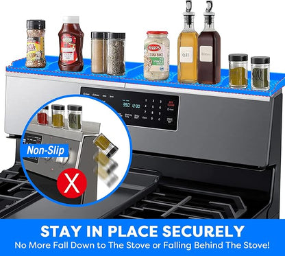 Hydream Stove Top for Shelf Silicone,30 Inch Magnetic Over the Stove Spice Rack of Shelf,Kitchen Organizer Magnet Above Stovetop Flat Back of Storage Suctioned-Blue