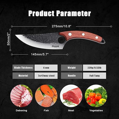 Huusk Viking Knives, Japanese Style Meat Cleaver Knives, Forged Boning Knife with Sheath, High Carbon Steel Chef Knives for Kitchen, Camping or BBQ Thanksgiving Christmas Gifts
