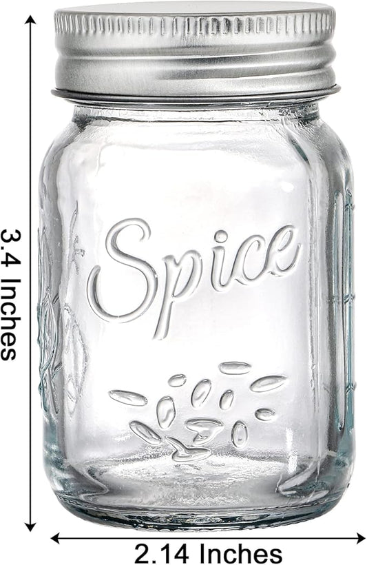 Coloch 30 Pack 4 Oz Glass Mason Spice Jar with Shaker Lids& Labels, Empty Spice Bottle Mini Mason Jars with Airtight Metal Caps and Collapsible Funnel for Herbs & Spices