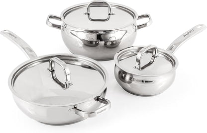 BergHOFF Belly Shape 18/10 Stainless Steel 12Pc Cookware Set, Metal Lids, Fast, Evenly Heat, Induction Cooktop Ready