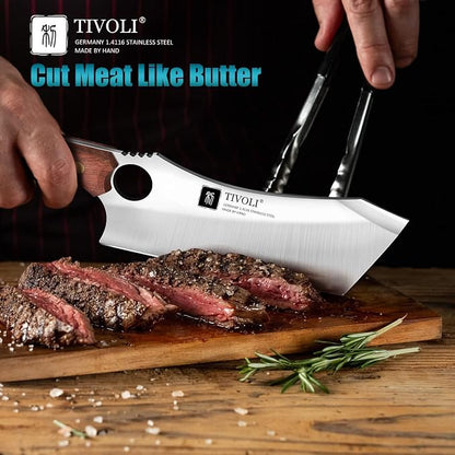 TIVOLI Meat Cleaver Knife Japanese Kitchen Vegetable Knife Sharp Meat Chopper Forged In Fire Full Tang Cleaver Knives with Sheath Bottle Opener for Outdoor Camping Men Women