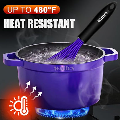 Walfos Whisk,7+9+11in Silicone Whisks for Cooking Non Scatch,Kitchen Whisk,BPA Free and Heat Resistant 480°F,Wisk Perfect for Frothing,Blending,Beating.Dishwasher Safe 3pcs Dark Purple