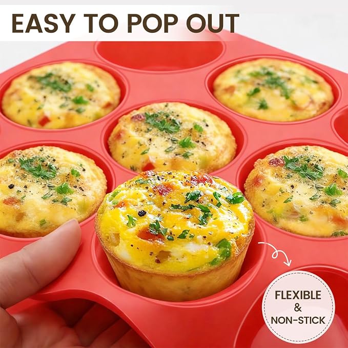 CAKETIME Silicone Muffin Pan, 2 Packs, Includes Jumbo 6 Cups and Regular 12 Cups for Baking Muffins, Cupcakes, Egg Bites, and Frittatas
