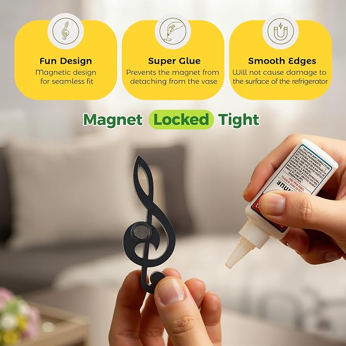 Renmxj 12 Pcs Refrigerator Magnets - Cute Mini Music Note Fridge Magnets, Funny Lifelike Musical Symbol Magnets for Kitchen, Office, Locker, Whiteboard Decor(Black and White)