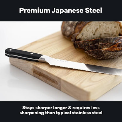 Misen Serrated Bread Knife - High-Carbon Japanese AUS8 Steel - Perfect for Soft Foods, Bread, Pastries, and Fruits - Verstatile Slicer, Razor-Sharp Edge, Durable Blade, Ergonomic Handle - 5", Black