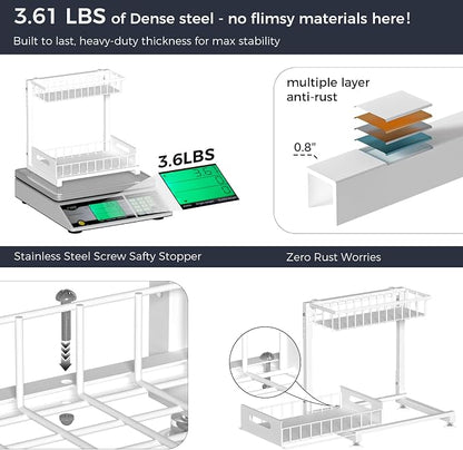 L-Shaped Under Sink Organizer, 2-Tier Pull Out Metal Kitchen Cabinet Organizer with Sliding Storage Drawer, Height Adjustable Heavy Duty Under Bathroom Sink Storage for Cleaning Supplies 1 Pack