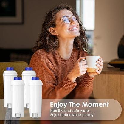 DLSC002 Water Filter Replacement Compatible With Delonghi Coffee Machine Filter Activated Carbon Softener For De'longhi Magnifica evo, Dinamica, Eletta, ECAM, ESAM, ETAM, Bco410/420, Ec680/800, 4 Pack