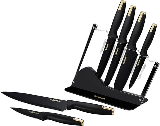 Cuisinart Advantage Nonstick Ceramic-Coated Knife Set, 7-Piece Acrylic Block Stainless Steel Knives for Precise Cutting, Durable Kitchen Knife Set with Ergonomic Handles, G1042-7BG