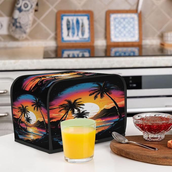 Toaster Cover 4 Slice Wide Slot Sunset Palm BeachBread Toaster Oven Dustproof Cover Small Appliance Kitchen Covers Dust and Fingerprint Protection for Women Gift 4 Slice