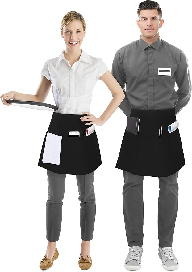 Utopia Wear 12 Pack Server Aprons with 3 Pockets, Waiter and Waitress Waist Aprons for Women with Pockets, Men Short Aprons