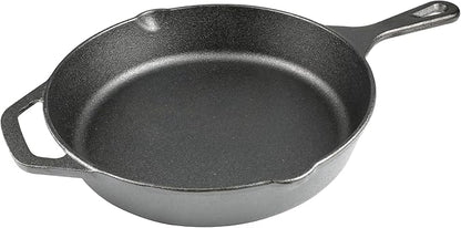 10 Inch Cast Iron Skillet, Pre-Seasoned Frying Pan for Oven, Stovetop, Grill & Campfire, Durable, Non-Toxic, Even-Heating Cookware, Black