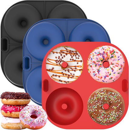 Webake Silicone Air Fryer Donut Pan for Baking, 4-Cavity Donut Pans Nonstick Donut Mold, BPA-Free, Dishwasher Safe, Set of 3