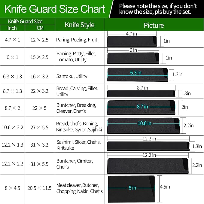 Knife Guards, 2pcs 8in Universal Knife Edge Guards, Non-BPA Knife Sheath, Waterproof Abrasion Resistant Felt Lined Knife Cover Sleeves Knife Protectors