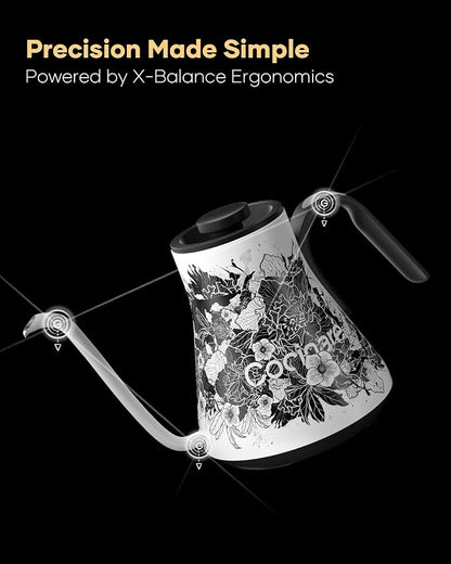 Cocinare Artisan Blossom Gooseneck Electric Kettle, ±1℉ Precise Temperature Control for Pour-Over Coffee & Tea, Quick Heating 1500W, Stainless Steel Interior, 0.9L