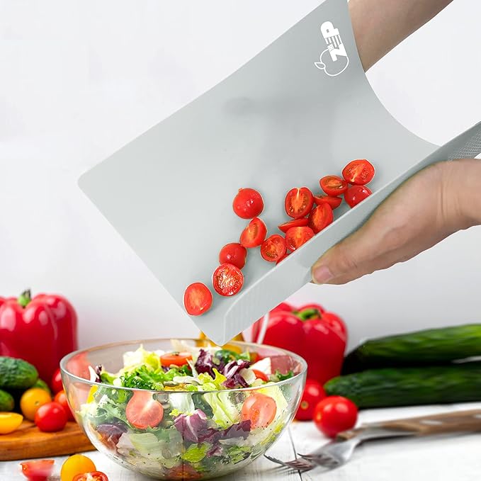ZVP Flexible Plastic Cutting Boards for Kitchen Set of 3, Color Coded Cutting Mats, Non-Slip Cutting Boards for Meat, Dishwasher Safe, Gray