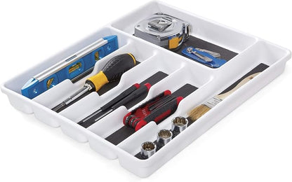 Copco Basics 6 Compartment Drawer Organizer, 15.7-Inch, White and Charcoal Gray