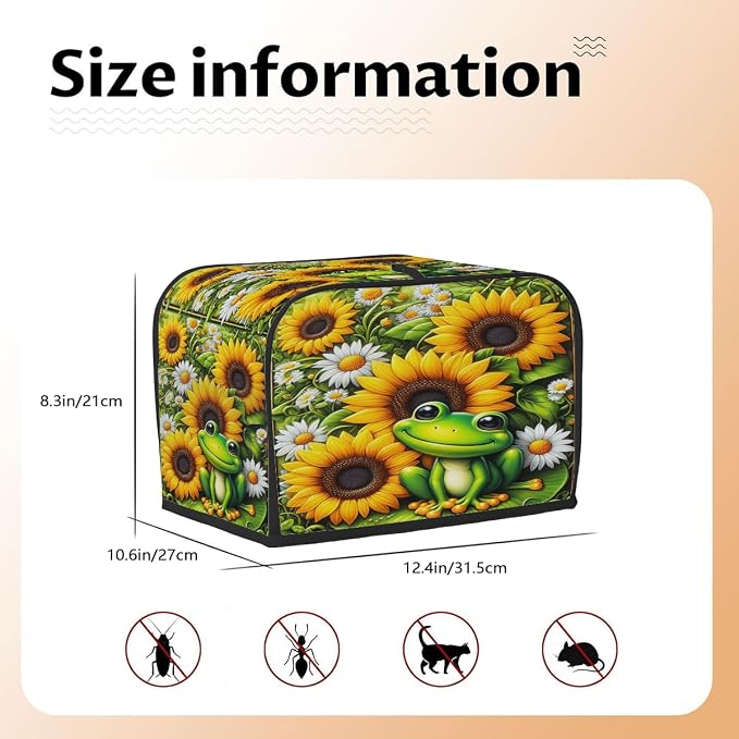 Sunflower Frog Toaster Cover 4 Slice Wide Slot Washable Kitchen Appliance Covers Fingerprint Bread Machine Dust Cover Small Toaster Oven Accessories Covers Bread Maker Bag Women Gift