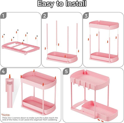 Ukeetap 2 Pack Multi-Purpose Pull-Out Storage Organizers, Under Sink Organizers and Storage for Bathroom & Kitchen, Under Cabinet Organizers and storage, 14.8 Inch, Pink