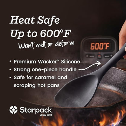 Starpack Stir and Serve Silicone Cooking Utensils Set (5-Piece, 11") - LFGB Non Toxic, 600°F Heat Resistant, BPA-Free - One-Piece Seamless, Dishwasher Safe - for Nonstick Cookware, Gray Black