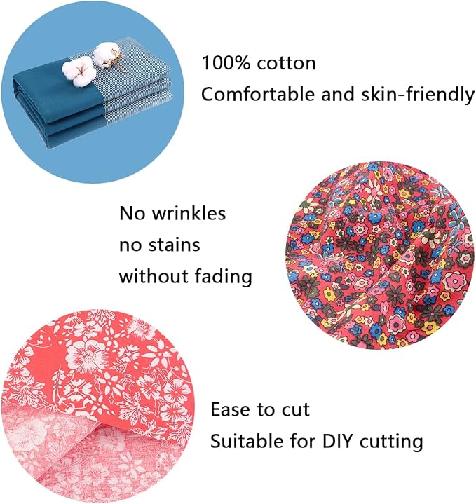 100% Cotton Fabric Squares for Sewing & Quilting - Floral DIY Patchwork Fabric Bundle (20"x20"), Pre-Cut, Red