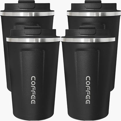 4 Pack Travel Coffee Mug 17oz Insulated Coffee Cup with Lid, Reusable Thermal Coffee Cup Stainless Steel Coffee Tumbler to Keep Hot & Cold Drinks for Car, Daily, Travel and Gifts, Black