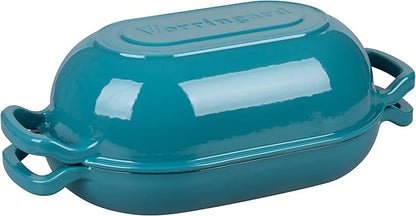 VORRINGARD Enameled Cast Iron Sourdough Bread Oven, Dutch Oven, Loaf Cast Iron Bread Pan for Homemade Bread Baking, Meatloaf Pan with Lid, 5QT, Bluegreen