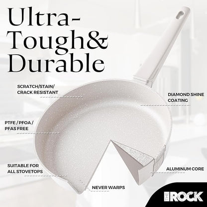 THE ROCK SOHO 15Pcs Ceramic Cookware Set – Non toxic Pots and Pans Set Non Stick with ROCK.TEC – Nothing Sticks, Never Warps, Lasts Longer, PTFE PFOA & PFAS Free, Induction & Dishwasher Safe, Cream