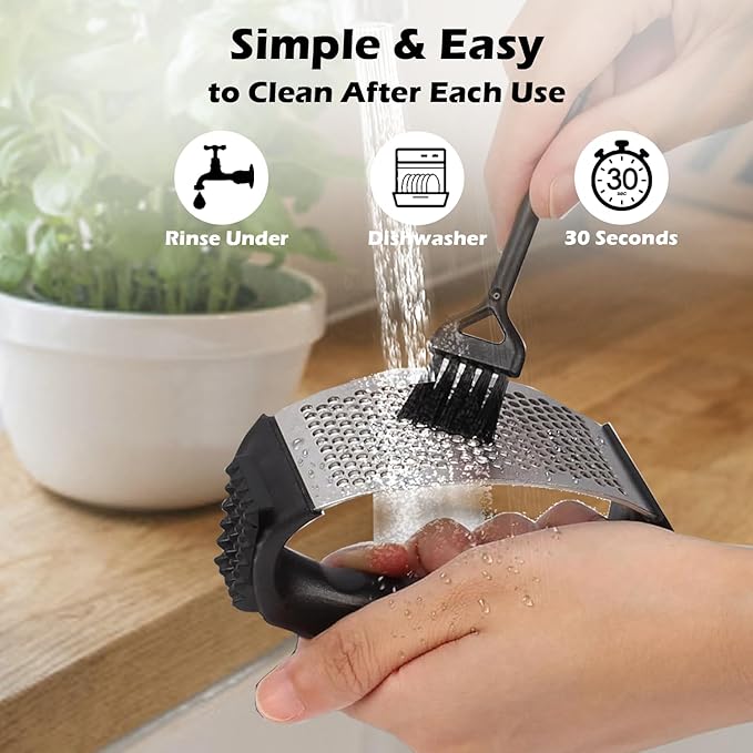 Stainless Steel Garlic Press Rocker Set with Garlic Peeler and Cleaning Brush, Garlic Mincer Tool Kitchen Gadgets Essentials