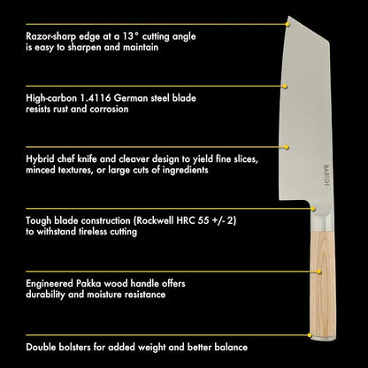 Babish 7.5-Inch Clef Knife – High-Carbon 1.4116 German Steel Kitchen Knife with Light Pakka Wood Handle, Chef & Cleaver Hybrid for Chopping, Slicing & Prep, Full-Tang, Razor Sharp, Ergonomic Design