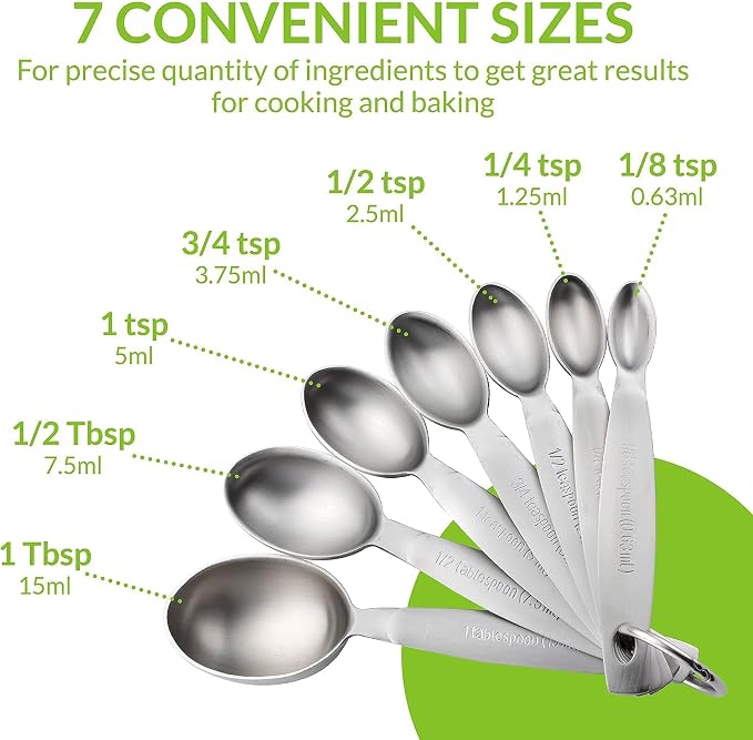 Spring Chef - Oval Measuring Spoons Set of 7 & Measuring Cups Set of 7 Bundle. Easy to Read Measurement Markings For Measures Dry and Liquid Ingredients
