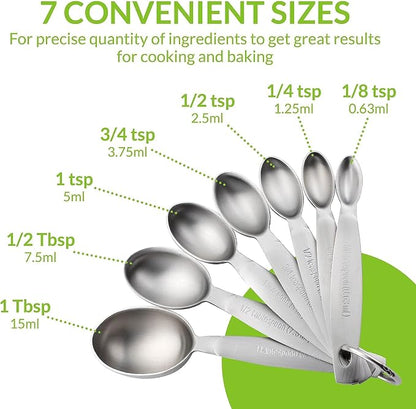 Spring Chef - Oval Measuring Spoons Set of 7 & Measuring Cups Set of 7 Bundle. Easy to Read Measurement Markings For Measures Dry and Liquid Ingredients