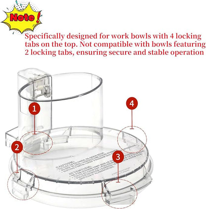 DFP-14 Food Processor Work Bowl Cover DFP-14NWBCT1 for Cuisinart Food Processor Replacement Parts Fits DLC-005AGTXT1 4 Locking Tabs