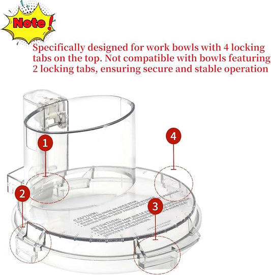 DFP-14 Food Processor Work Bowl Cover DFP-14NWBCT1 for Cuisinart Food Processor Replacement Parts Fits DLC-005AGTXT1 4 Locking Tabs