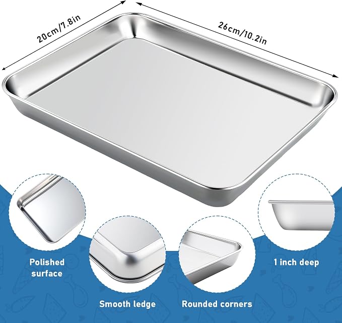 Baking Sheet with Rack Set,10.2 Inch Stainless Steel Baking Pan Tray Cookie Sheet with Cooling Racks,Nonstick Bacon Cookie Trays for Cooking Roasting,Dishwasher Safe,Heavy Duty & Easy Clean