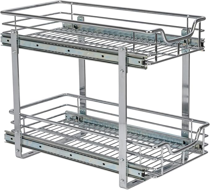 Household Essentials Chrome-Plated Steel Dual-Tier Pull-Out Organizer