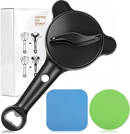 jar openers for seniors,4-in-1 Can Opener for Weak hands,Fits Kitchen Jars with Two Non-Slip Grip, Bottles & Can with Non Slip Rubber Jar opener Gripper Pad
