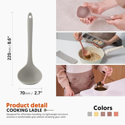 Platinum Silicone Cooking Ladle for Baking, Scraping & Mixing, 100% Food Grade Colorful Silicone Kitchen & Serving Utensils, Heat Resistant, Non-Stick Cookware - 8.6 inch Warm Gray