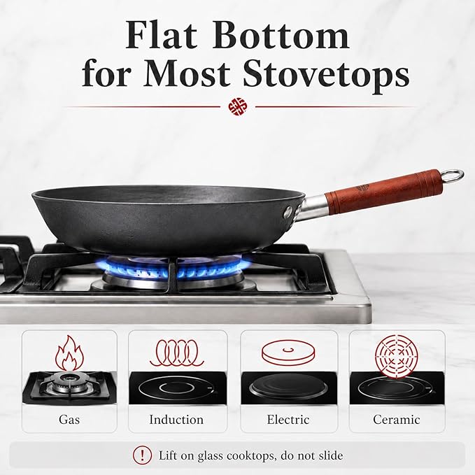 WANGYUANJI 10.2-Inch Cast Iron Skillet with Glass Lid, Uncoated Frying Pan with Flat Bottom for Induction, Gas & Electric Stovetops, Small Egg Pan for Breakfast, Steak & Sautéing