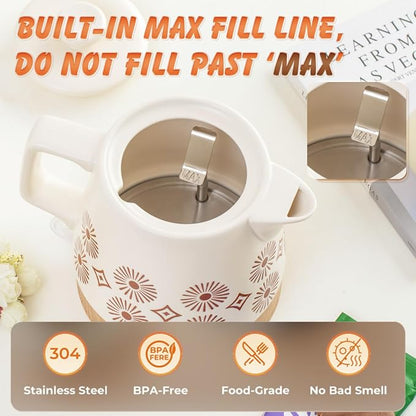 Ceramic Electric Kettle Pot 1.1 Quart, Boiling Water boiler, Teapot Automatic Shut-Off, BPA-Free, Rapid Boil For Coffee & Tea, Boil-Dry Protection, 1000W