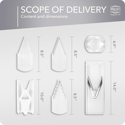 Mandoline Food Slicer Börner V3 (Starter Set) by Reston Lloyd • V-Slicer with Blade Storage & Safety Food Holder • Made in Germany • Fruit & Vegetable Chopper • Multiple Settings: White