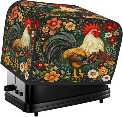 4 Slice Green Flower Rooster Toaster Cover Waterproof Dust Fingerprint Bread Machine Cover Washable Kitchen Appliance Protector For Home Kitchen Bakeware Table Decor Women Gifts
