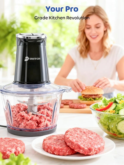 IRIITCH Food Processor with LED Timer, 800W Electric Chopper with 2 Bowls (12-cups Glass Bowl+12 cups Stainless Steel Bowl), 2 Set 6 Bi-Level S-Blades, Meat Grinder for Nuts, Onion, Garlic, Baby Food