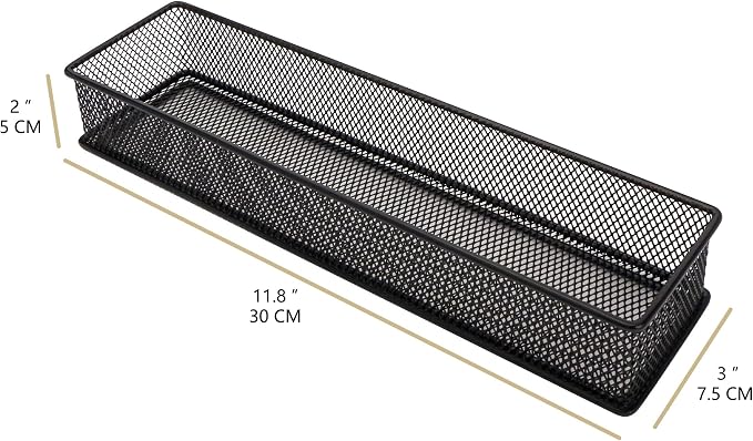 Annova Mesh Stackable Drawer Cabinet and Shelf Organizer Bins Storage Basket School Office Supply Holder Tray- Set of 2 (Black, 3x12x2 Inch)