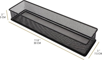 Annova Mesh Stackable Drawer Cabinet and Shelf Organizer Bins Storage Basket School Office Supply Holder Tray- Set of 2 (Black, 3x12x2 Inch)