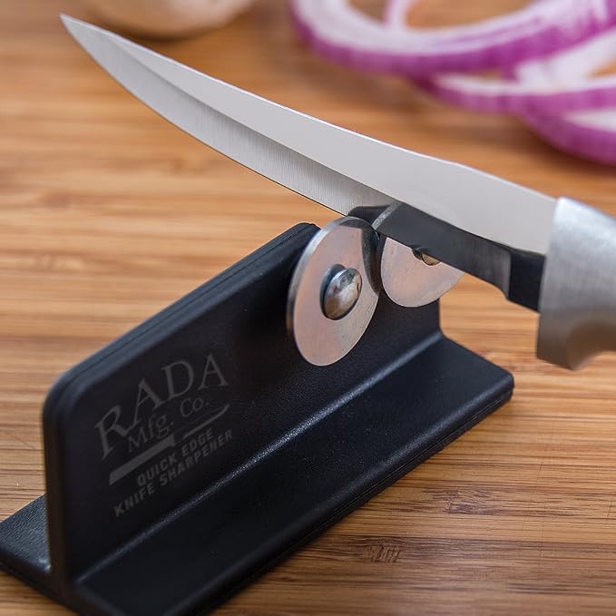 Rada Cutlery Peel, Pare & Slice Gift Set (S18) with Quick Edge Sharpener (R119), 3-piece Knife Set and Knife Sharpener, Stainless Steel Blades, Silver Handle