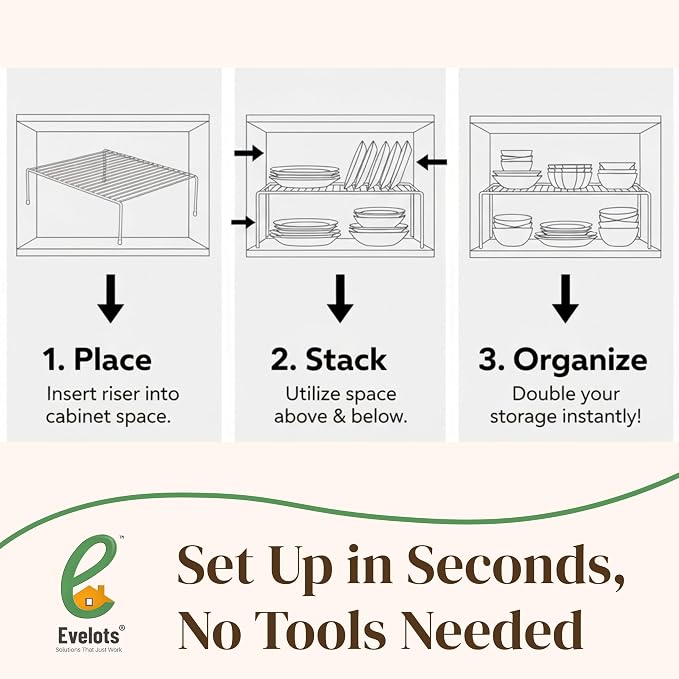 Evelots Kitchen Cabinet Wire Shelf Organizer/Rack - 4 Pack Sturdy Large Metal Shelf Risers - Double Your Counter Space - Great for Kitchen, Freezer, Pantry and Bathroom - Rustproof - Chrome